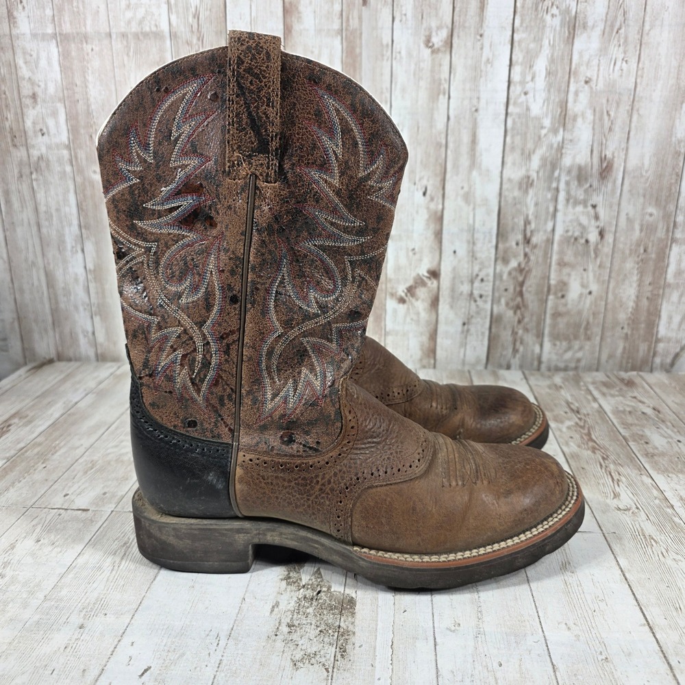 Ariat Mens Brown Black Leather Square Toe‎ Western Cowboy Boots  Size 8.5D
